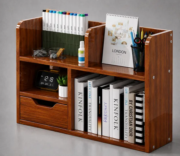 CraftSaura_Wooden_Desktop_Organizer_&_Bookshelf_with_Drawer
