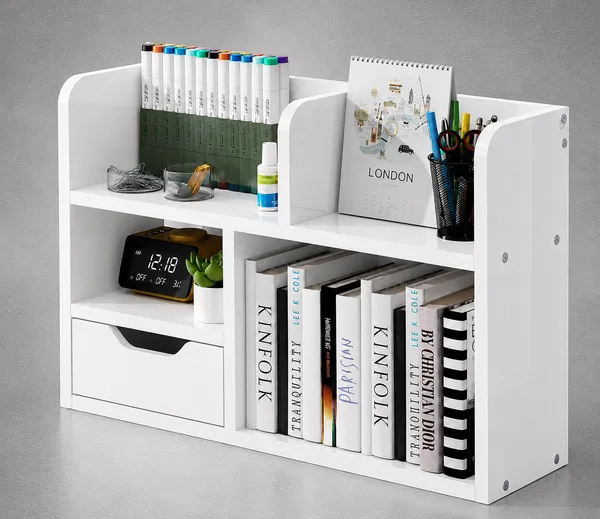 CraftSaura_Wooden_Desktop_Organizer_&_Bookshelf_with_Drawer