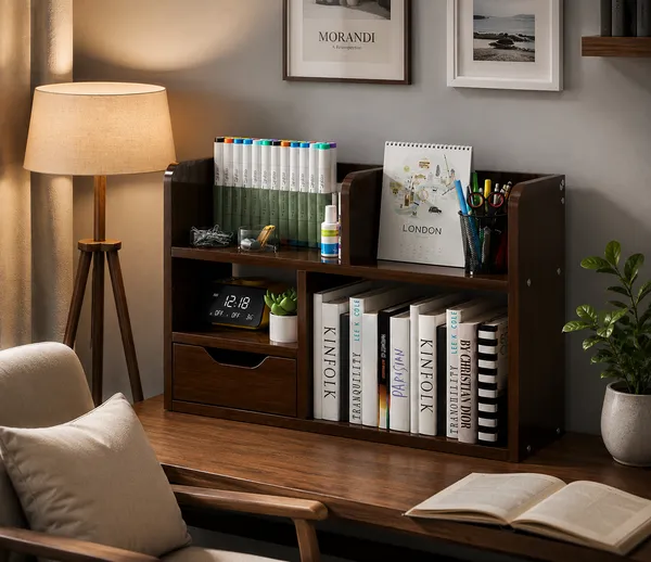 CraftSaura_Wooden_Desktop_Organizer_&_Bookshelf_with_Drawer