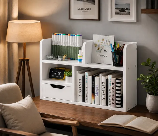 CraftSaura_Wooden_Desktop_Organizer_&_Bookshelf_with_Drawer