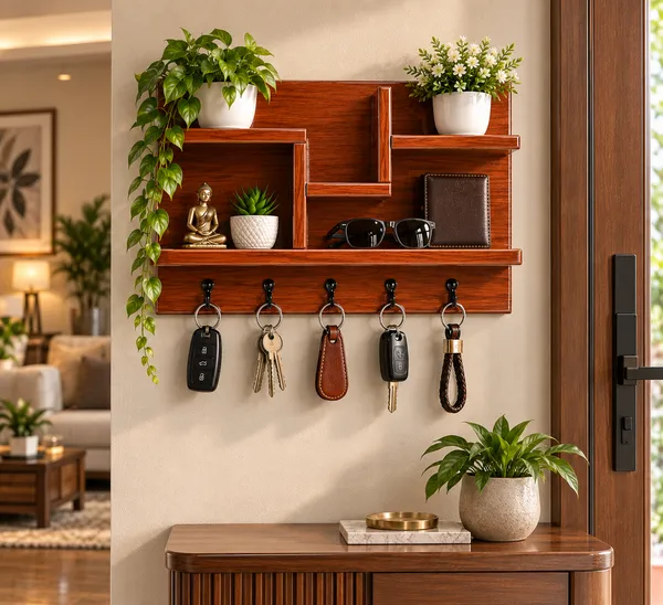 Craftsaura__Premium_Wooden_Wall_Mounted_Key_Holder_with_Decorative_Shelves_|_4nHooks_|_Luxury_Home_Entrance_Organizer