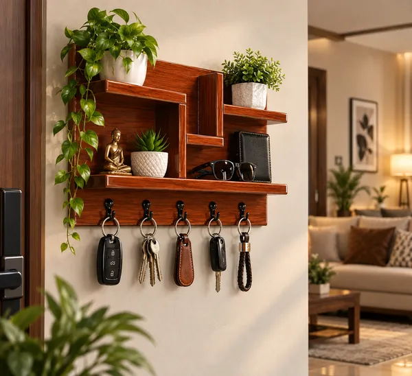 Craftsaura__Premium_Wooden_Wall_Mounted_Key_Holder_with_Decorative_Shelves_|_4nHooks_|_Luxury_Home_Entrance_Organizer