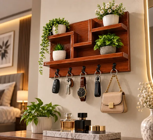 Craftsaura__Premium_Wooden_Wall_Mounted_Key_Holder_with_Decorative_Shelves_|_4nHooks_|_Luxury_Home_Entrance_Organizer