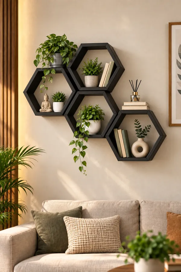 Craftsaura__Wooden_Hexagon_Wall_Shelves_(Set_of_4)_|_Honeycomb_Floating_Wall_Planter_&_Décor_Shelves