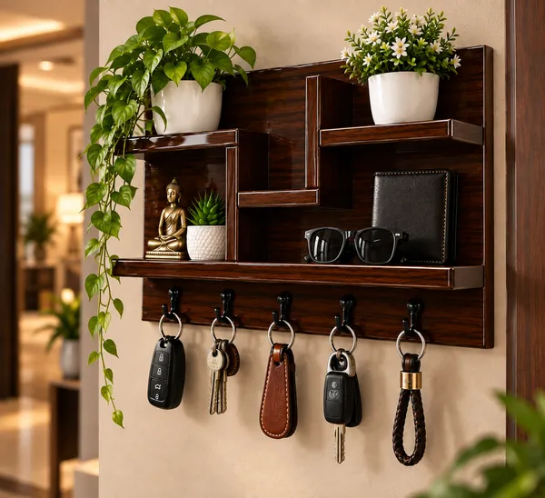 Craftsaura__Premium_Wooden_Wall_Mounted_Key_Holder_with_Decorative_Shelves_|_4nHooks_|_Luxury_Home_Entrance_Organizer