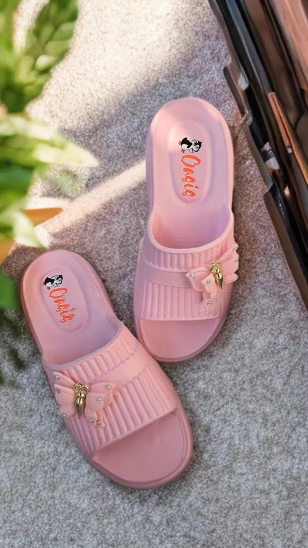 Baby_Pink_Eva_Bow_Textured_Slip_On_Sliders_For_Women