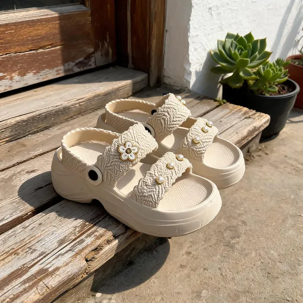 Cream_Eva_Textured_Crossover_Strap_Platform_Sandals_For_Women