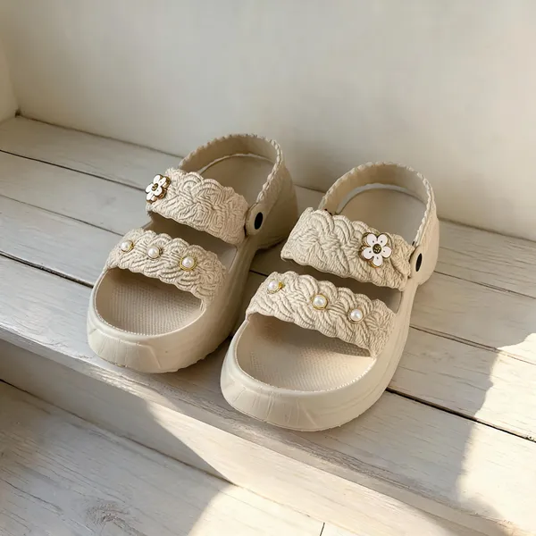 Cream_Eva_Textured_Crossover_Strap_Platform_Sandals_For_Women