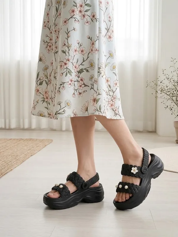 Black_Eva_Braided_Floral_Platform_Sandals_For_Women