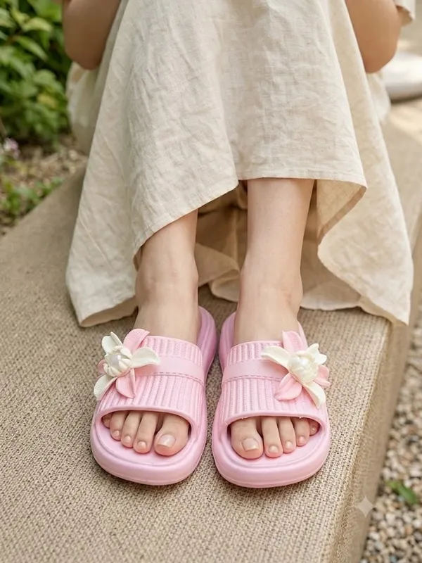 Pink_Textured_Slip-On_Sandals_for_Women