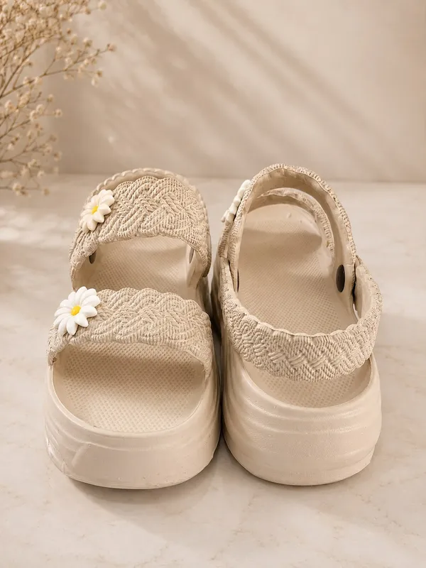 Cream_Eva_Woven_Daisy_Platform_Sandals_For_Women