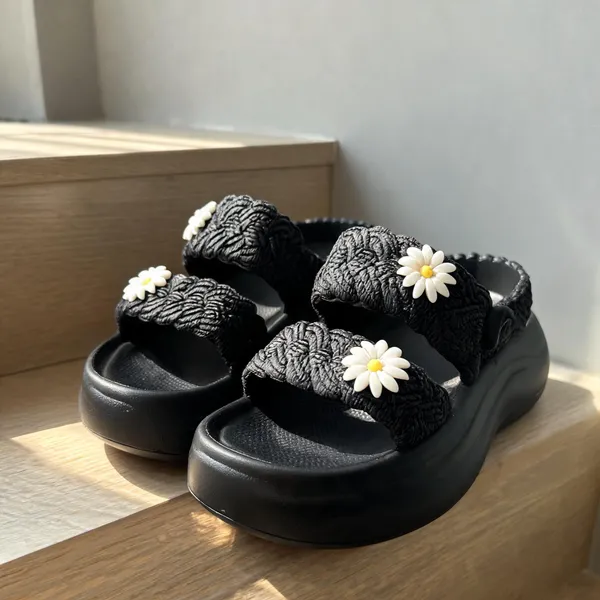 Black_Eva_Braided_Daisy_Platform_Sandals_For_Women