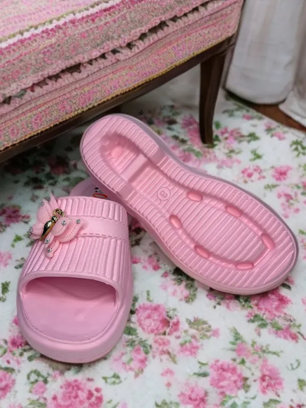 Baby_Pink_Eva_Bow_Textured_Slip_On_Sliders_For_Women
