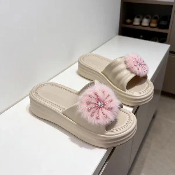Cream_Eva_Fluffy_Floral_Slip_On_Platform_Sliders_For_Women