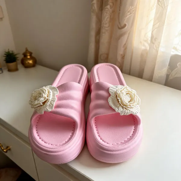 Baby_Pink_Eva_Ruched_Floral_Platform_Slide_Sandals_For_Women