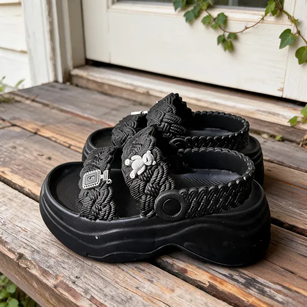 Black_Eva_Textured_Braided_Platform_Sandals_For_Women