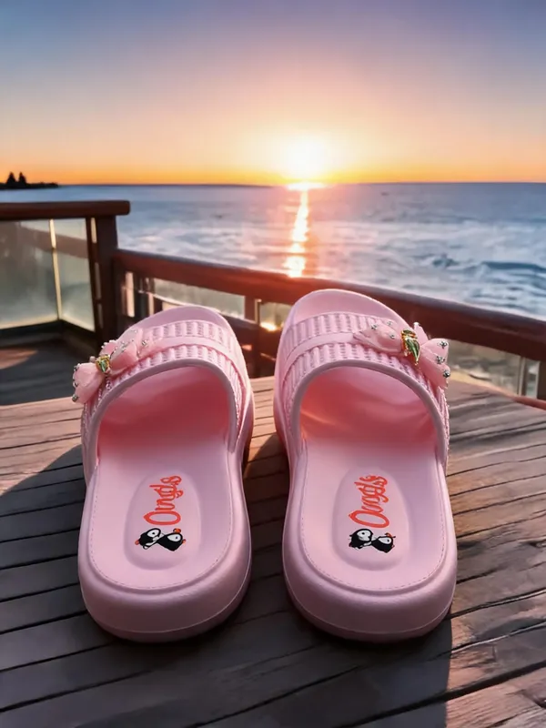 Baby_Pink_Eva_Bow_Textured_Slip_On_Sliders_For_Women