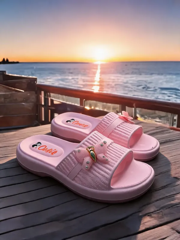 Baby_Pink_Eva_Bow_Textured_Slip_On_Sliders_For_Women