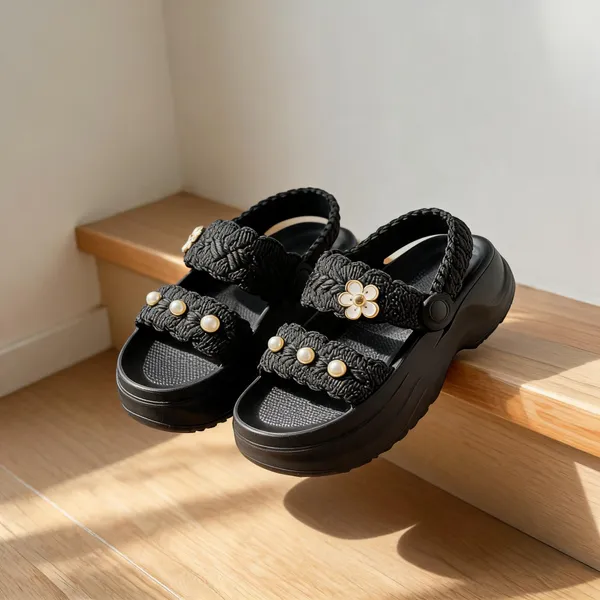 Black_Eva_Braided_Floral_Platform_Sandals_For_Women