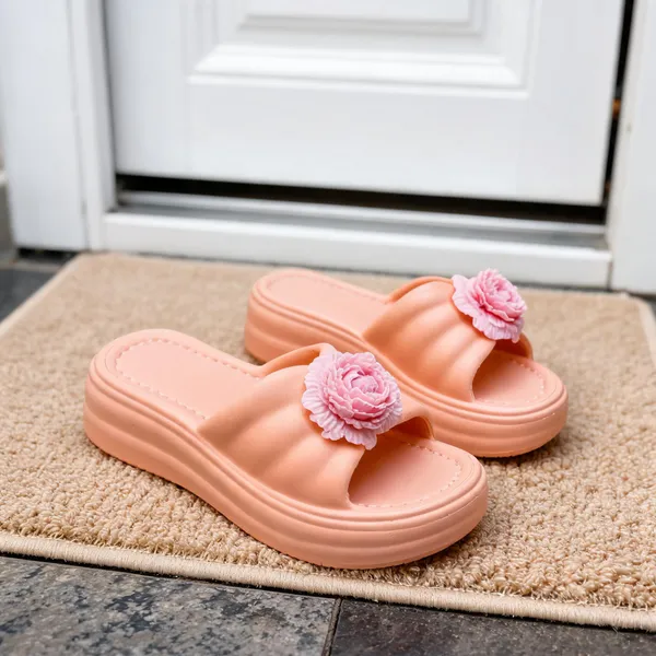 Peach_Eva_Floral_Ruched_Strap_Slide_Sandals_For_Women