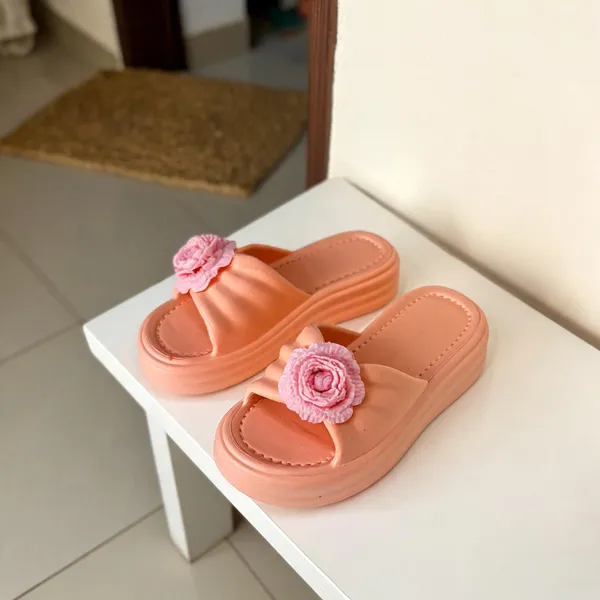 Peach_Eva_Floral_Ruched_Strap_Slide_Sandals_For_Women