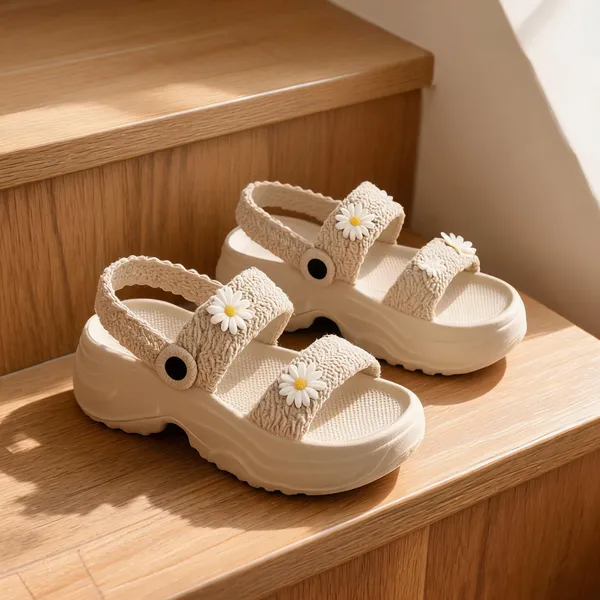 Cream_Eva_Woven_Daisy_Platform_Sandals_For_Women