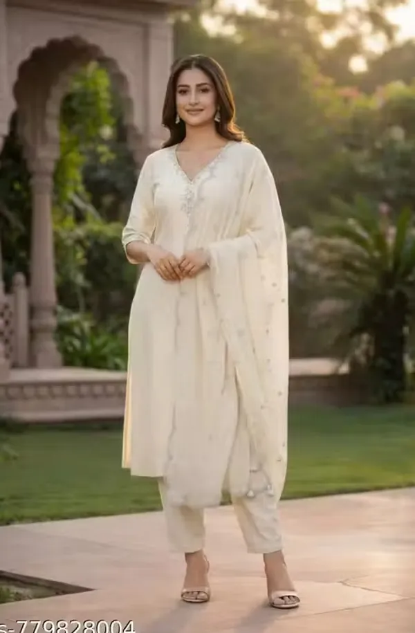 Cream_Rayon_Slub_Straight_Embroidered_Kurta_Set_For_Women