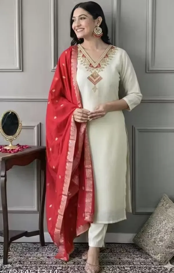 Ivory_Rayon_Slub_Straight_Embroidered_Kurta_Set_For_Women