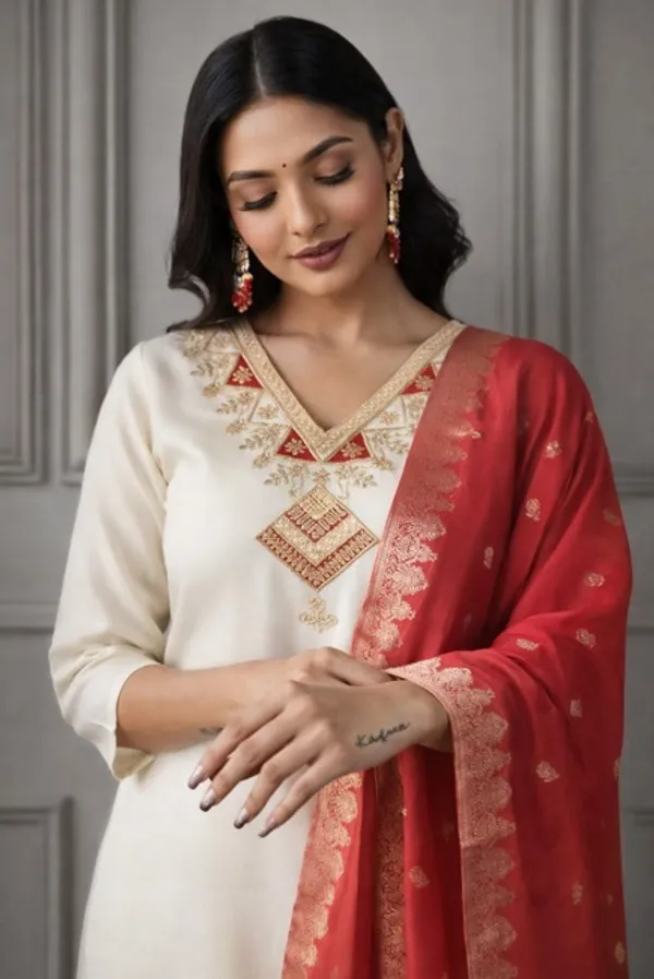 Cream_Rayon_Slub_Straight_Embroidered_Suit_Set_For_Women
