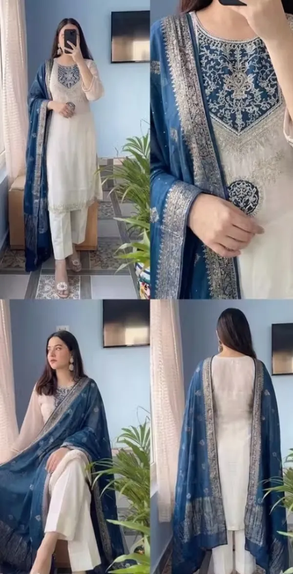 Blue_And_Cream_Rayon_Slub_Straight_Printed_Suit_Set_For_Women