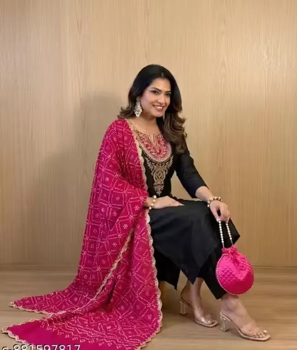 Black_Rayon_Slub_Straight_Embroidered_Kurta_Set_For_Women