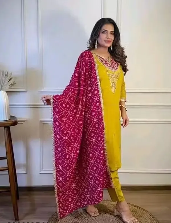Yellow_Rayon_Slub_Straight_Embroidered_Kurta_Set_For_Women