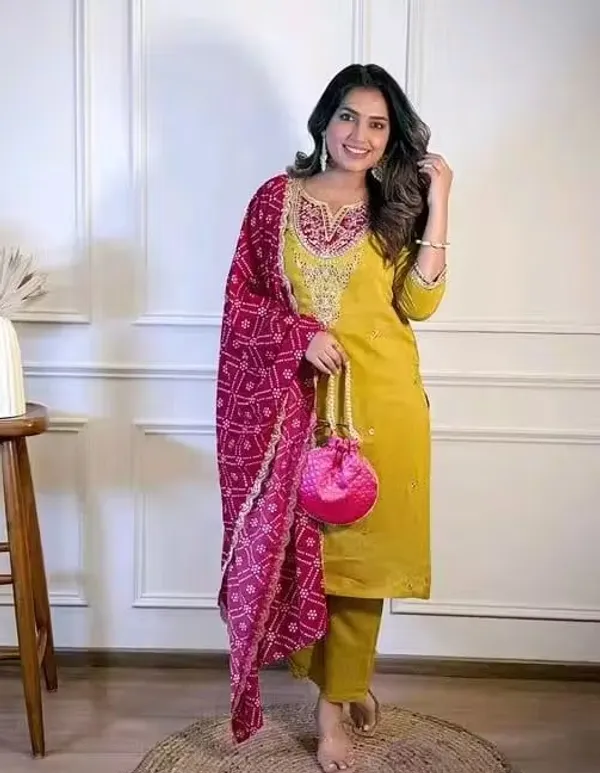 Cream_Rayon_Slub_Straight_Embroidered_Suit_Set_For_Women