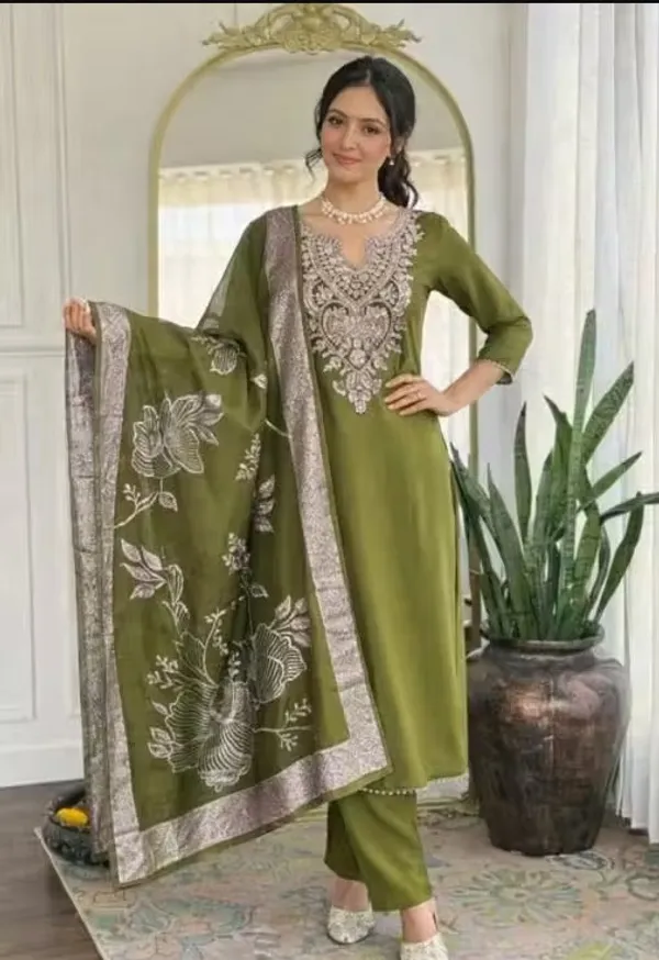 Olive_Green_Rayon_Slub_Straight_Embroidered_Kurta_Set_For_Women