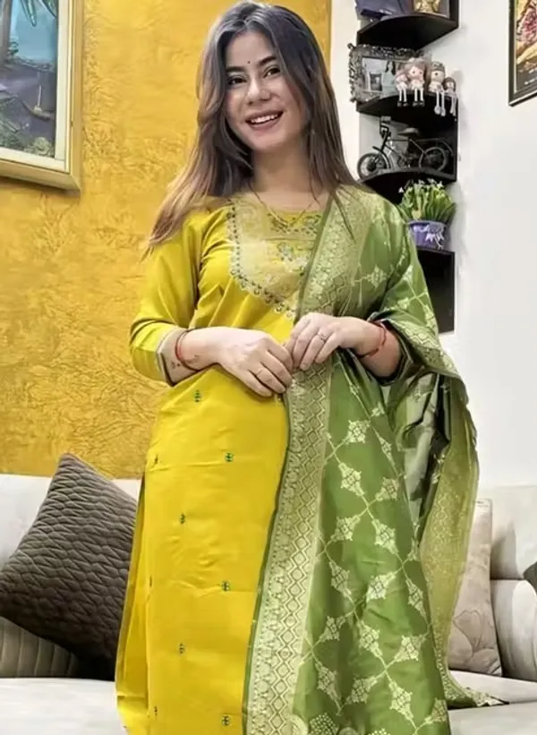 Yellow_Rayon_Slub_Straight_Embroidered_Kurta_Set_For_Women
