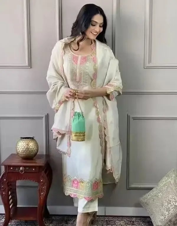Cream_Rayon_Slub_Straight_Embroidered_Suit_Set_For_Women