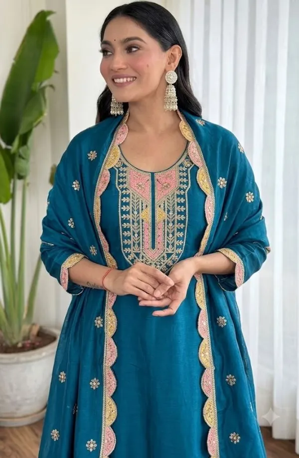 Teal_Rayon_Slub_Straight_Embroidered_Kurta_Set_For_Women