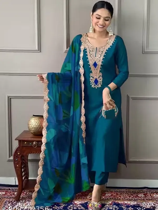 Teal_Embroidered_Straight_Kurta_Set_for_Women