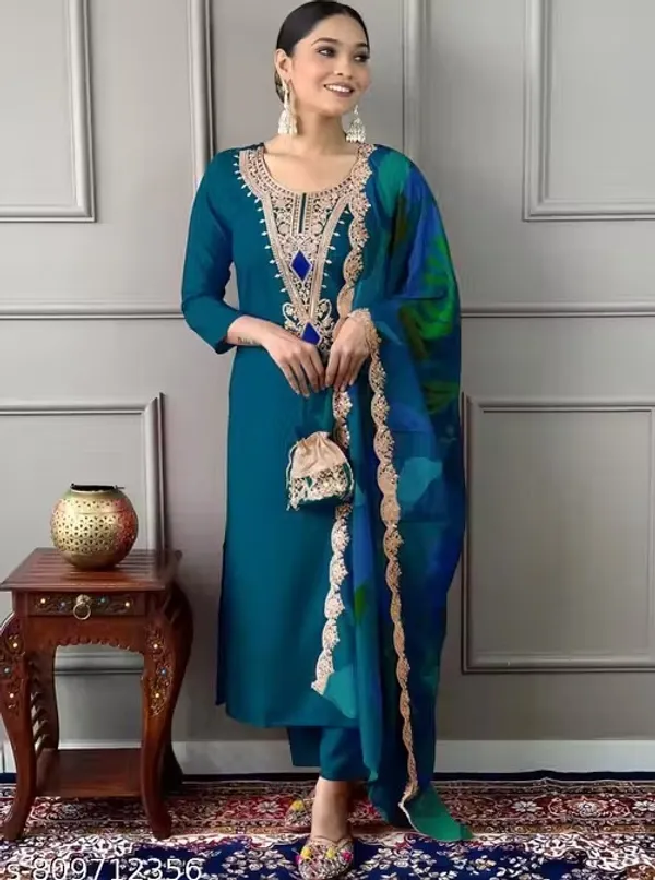 Teal_Embroidered_Straight_Kurta_Set_for_Women