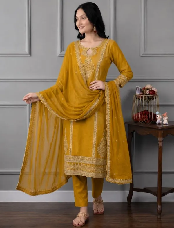 Mustard_Rayon_Slub_Straight_Embroidered_Suit_Set_For_Women