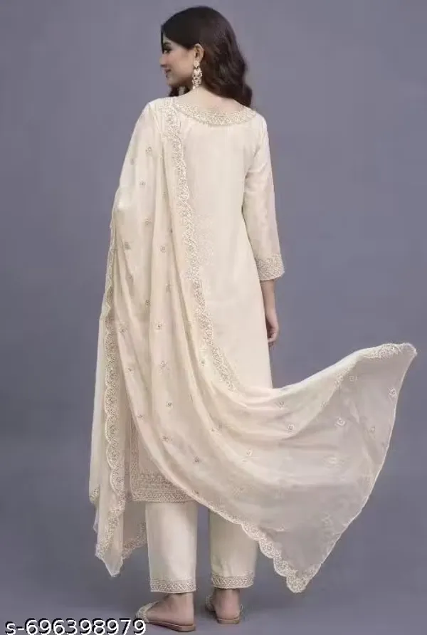Cream_Rayon_Slub_Straight_Embroidered_Suit_Set_For_Women