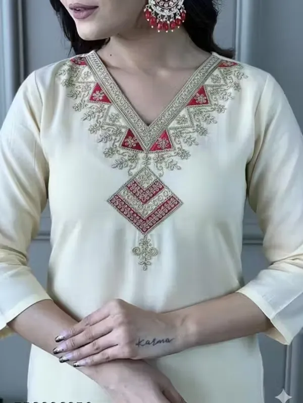 Cream_Rayon_Slub_Straight_Embroidered_Suit_Set_For_Women