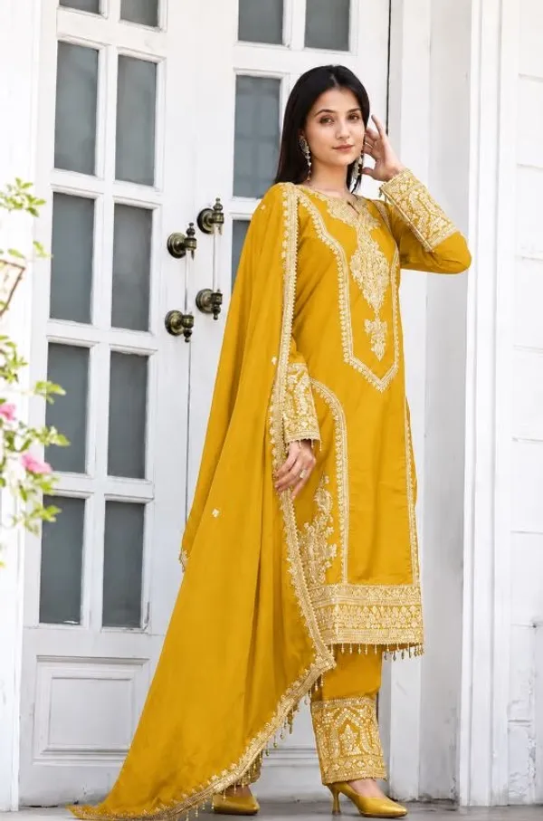 Mustard_Rayon_Slub_Straight_Embroidered_Suit_Set_For_Women