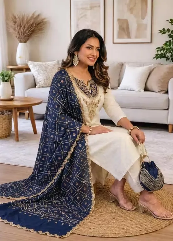 Cream_Embroidered_Straight_Fit_Kurta_Set_For_Women