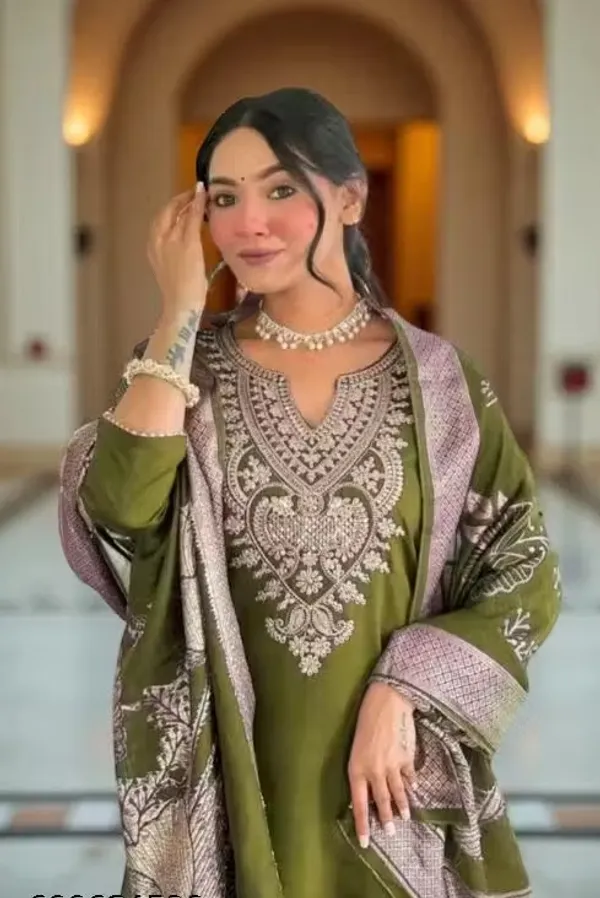 Olive_Green_Rayon_Slub_Straight_Embroidered_Kurta_Set_For_Women