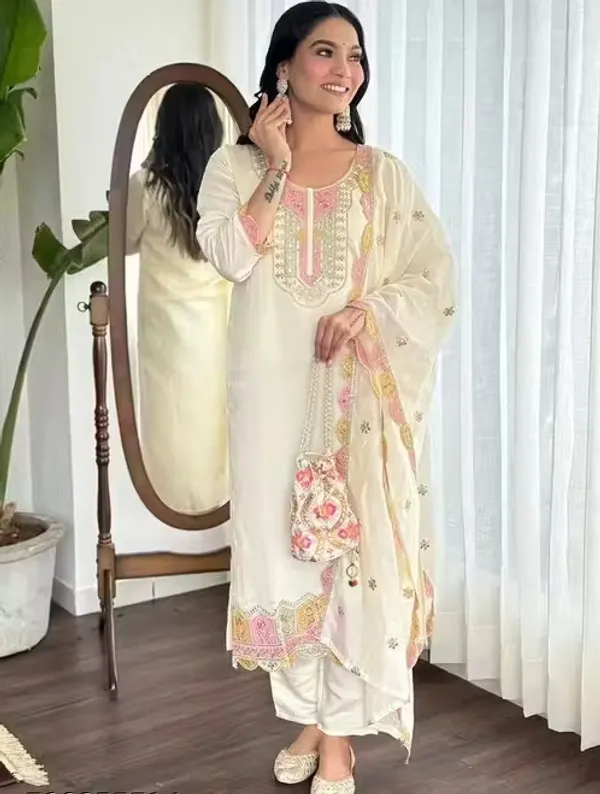 Cream_Rayon_Slub_Straight_Embroidered_Suit_Set_For_Women