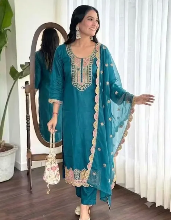 Teal_Rayon_Slub_Straight_Embroidered_Kurta_Set_For_Women
