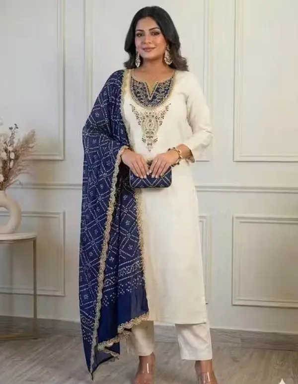 Cream_Embroidered_Straight_Fit_Kurta_Set_For_Women