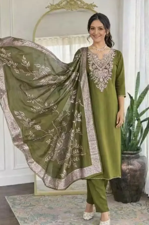 Olive_Green_Rayon_Slub_Straight_Embroidered_Kurta_Set_For_Women