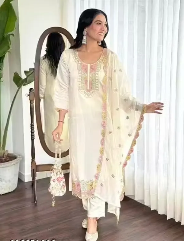 Ivory_Rayon_Slub_Straight_Embroidered_Suit_Set_For_Women